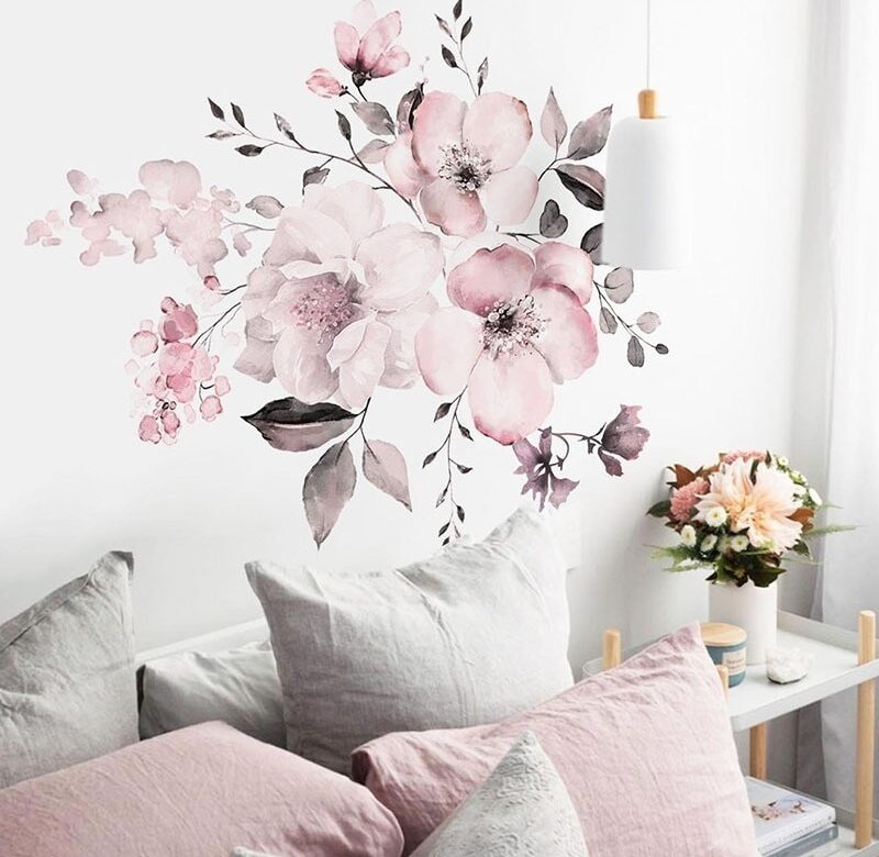 Nová samolepka na zeď 30 * 90 cm akvarel Růžový květinový shluk Domácí dekorace na pozadí lze odstranit