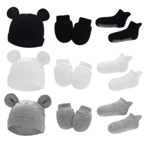 Novorozenecká čepice+rukavice+ponožky pro chlapečka a dívku Bavlna Podzimní rekvizity pro běžné fotografování Měkká pokrývka hlavy Kojenecká čepice Móda