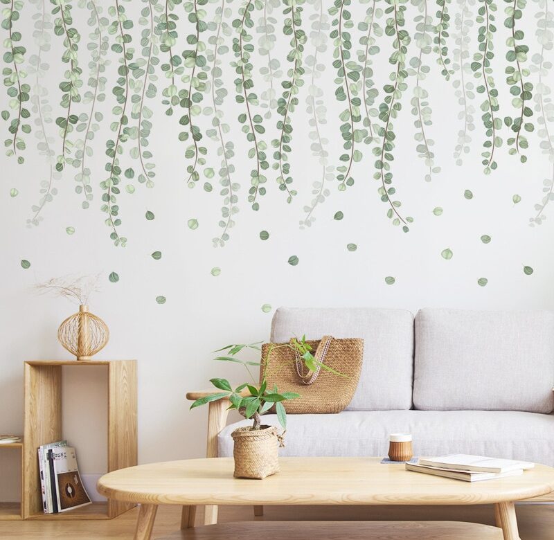 Samolepky na stěnu Nordic Green Leaves pro obývací pokoj Ložnice Samolepící vinylové samolepky na stěnu Domácí dekorace