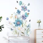 Malovaná modrá květina Motýl Nálepka na zeď Obývací pokoj Ložnice Pozadí Domácí dekorace Samolepící tapety Nálepky rostlin