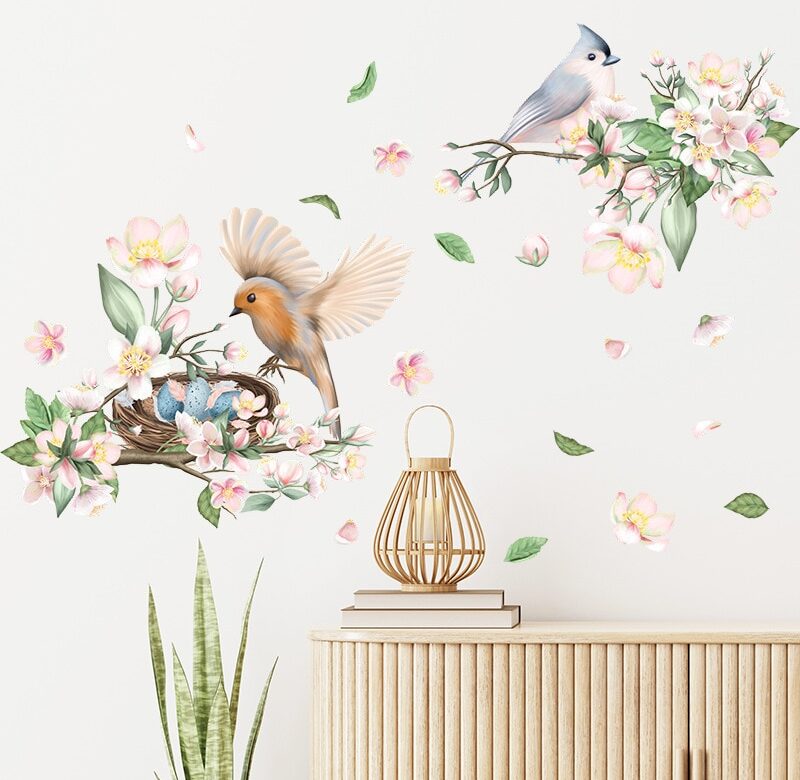 Malované větve Ptačí květiny Samolepky na zeď Čínský styl Pozadí obývacího pokoje Domácí dekorace Tapeta Samolepící nástěnná malba