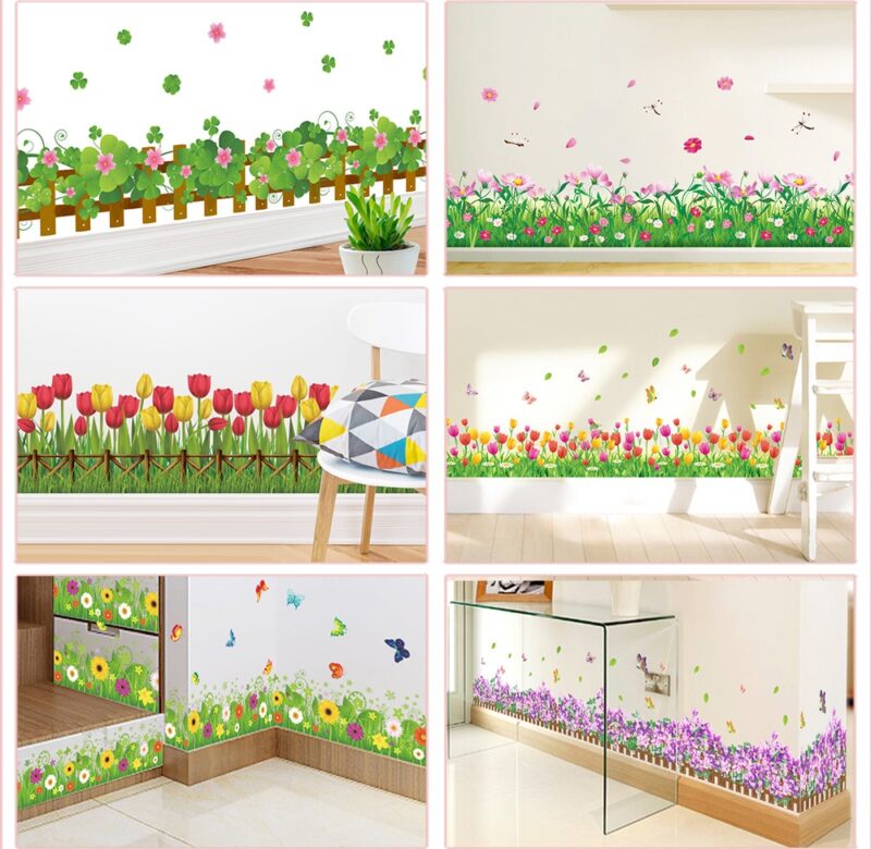 Pastorační květiny Plot z trávy s motýly Samolepky na zeď PVC obtisky Nástěnná malba pro kancelář Obchod Ložnice Základní deska Domácí dekorace