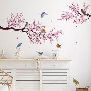 Peach Blossom Tree Nálepka na stěnu Ptáci Nálepka na stěnu Květiny Nálepka Ptáci Nálepka na stěnu Ložnice Dětský pokoj