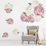 Růžová bílá akvarelové samolepky na zeď Pivoňka Květiny pro dětský pokoj Obývací pokoj Ložnice Domácí dekorace Samolepky na stěnu Domácí dekorace Květinové