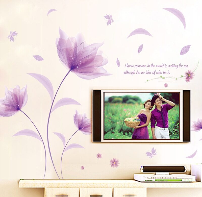 Romantický fialový květ Nálepka na zeď Láska Obývací pokoj Ložnice pro domácí dekorace Nálepky na pozadí Nálepky na pozadí Dekorace na plochu