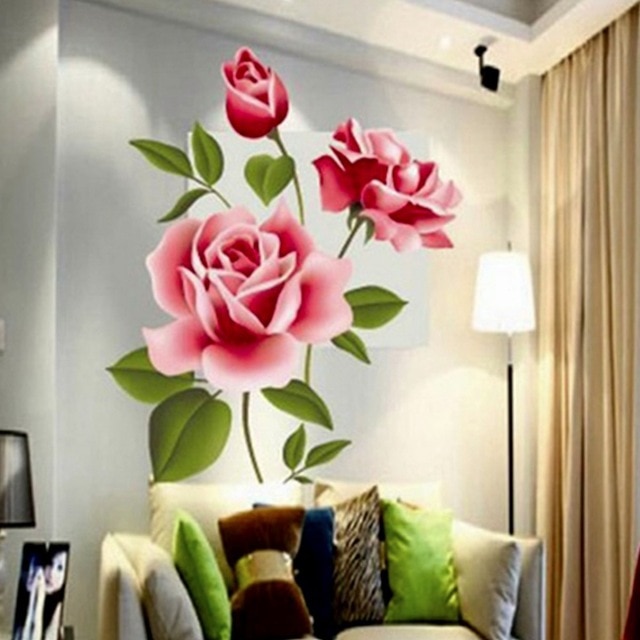 Romantická růže květina láska 3d samolepka na zeď Home Decor Obývací pokoj Ložnice kuchyně květinářství Obtisky Dárek ke Dni matek Home Decor