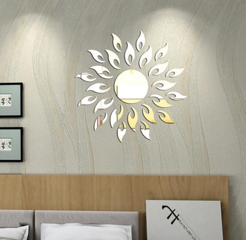Sluneční zrcadlo Nálepka na zeď DIY Sluneční květina Samolepící 3D samolepka na zeď Odnímatelná tapeta pro TV pozadí Art Home Decor