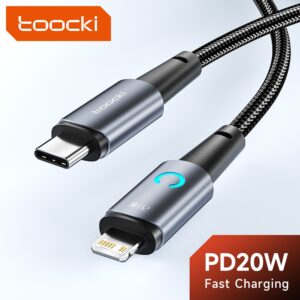 Toocki USB C kabel pro iphone 12 13 14 pro max mini xs LED PD Rychlá nabíječka USB Type C to Lightning datový kabel pro zařízení iPhone