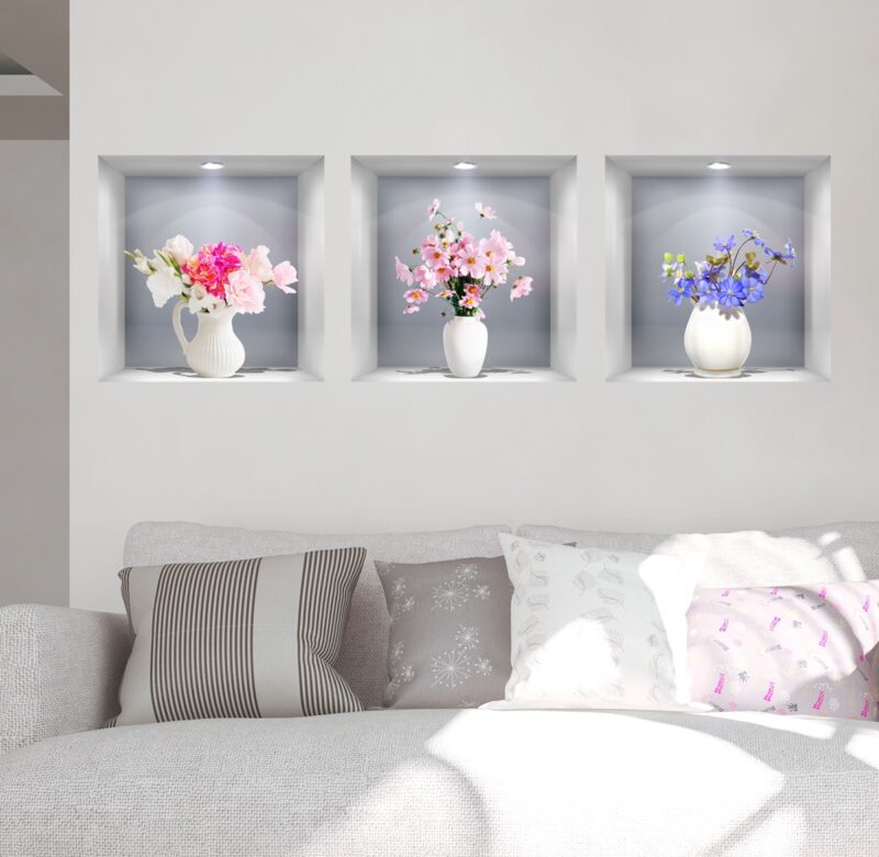 Akvarelové květináče Květinová váza 3D PVC dekorace samolepka na zeď pro domácí dekoraci Odnímatelné vinylové samolepky na zeď