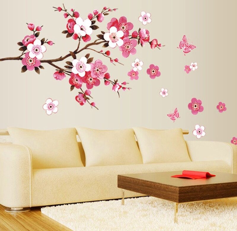 Velkoobchod Nálepky na zeď Krásné sakury Dekorace do obývacího pokoje Květiny Pvc Domácí Obtisky Nástěnné Umění Plakát