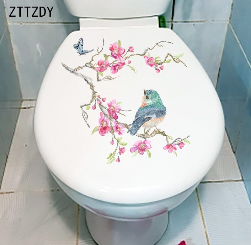 ZTTZDY 23,6CM×22,6CM Klasická květinová větev Ptačí toaleta WC dekorace Umělecká samolepka na zeď T2-0805
