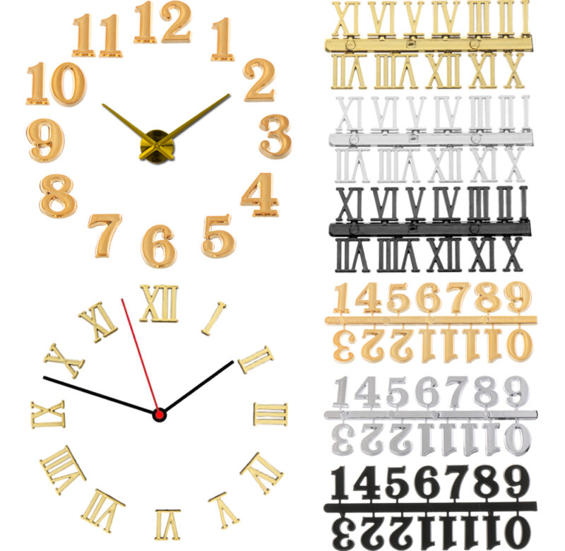 1 sada římských číslic 3D hodiny Akrylové zrcadlové digitální nástěnné hodiny do obývacího pokoje Moderní design DIY hodiny Domácí dekorace