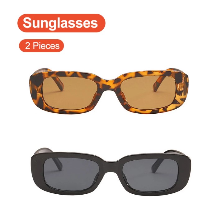 2 páry retro čtvercové sluneční brýle sluneční brýle s malým rámem 18059 Trendy pánské a dámské brýle Instafamous Street Style