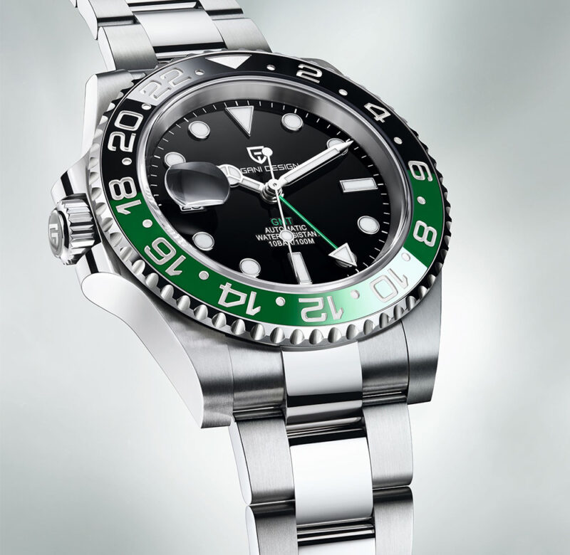 2022 PAGANI DESIGN New Business Left Crown Pánské mechanické náramkové hodinky 100M vodotěsné safírové sklo PD-1662 GMT hodinky pro muže