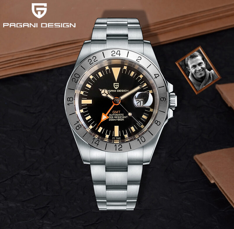 2023 Nové PAGANI DESIGN Pánské automatické mechanické hodinky Klasické Retro hodinky GMT Nerezová ocel 200m vodotěsné hodiny Reloj Hombre