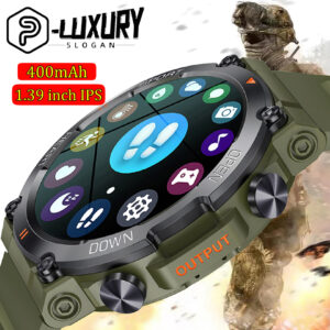 2023 P-LUXURY Smartwatch Men 1.39“ Rugged Outdoor Heart Rate Monitor Sport Fitness Bluetooth Call Military Smart Watch For Men