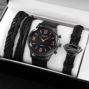4ks sada Móda Pánské Sportovní hodinky Muž Business Quartz náramkové hodinky Luxusní černý kožený náramek Pánské Hodinky pro volný čas