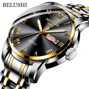Pánské hodinky BELUSHI Top značky Pánské Nerezová ocel Business Date Clock Vodotěsné svítící hodinky Pánské Luxusní sportovní Quartz náramkové hodinky