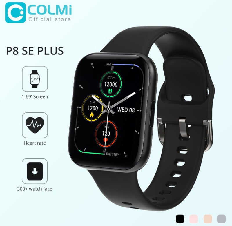 COLMI P8 SE Plus 1,69 palcové chytré hodinky pro muže, IP68 vodotěsné Full Touch Fitness Tracker pro ženy, chytré hodinky pro telefon Xiaomi