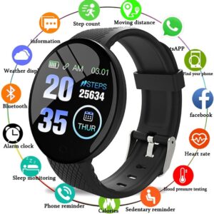 Inteligentní náramek D18 Barevný kulatý displej Srdeční tep Krevní tlak Monitor spánku Chůze Cvičení Fitness chytré hodinky