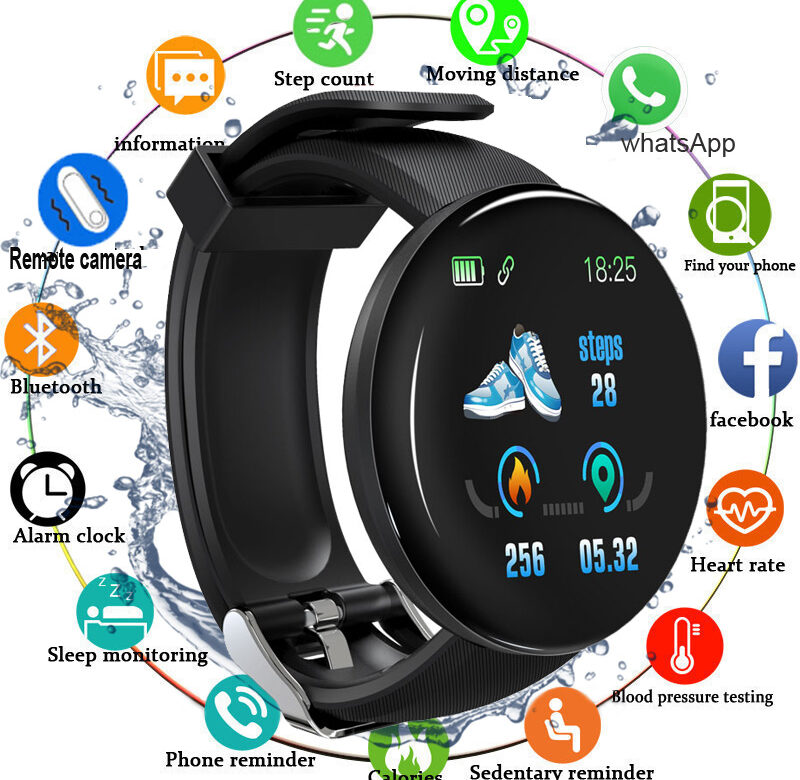 D18 Smart Watch Muži Ženy Chytré hodinky Krevní tlak Vodotěsné Digitální hodinky Sportovní Fitness Tracker Hodinky pro pásek Apple Watch