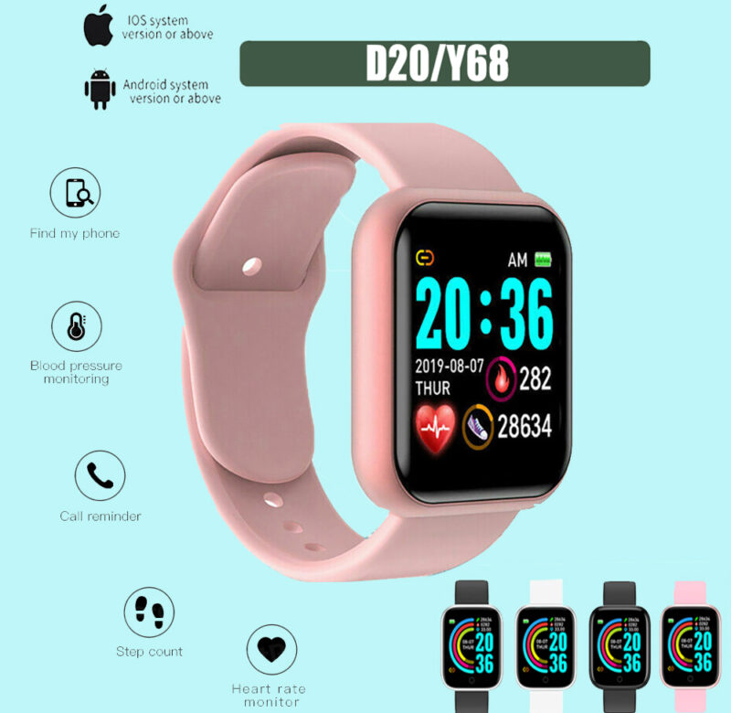 D20 Pro Smart Watch Y68 Bluetooth Sport Srdeční frekvence Spánek Connected SmartWatch náramkové hodinky pro IOS Android Relogio Inteligente