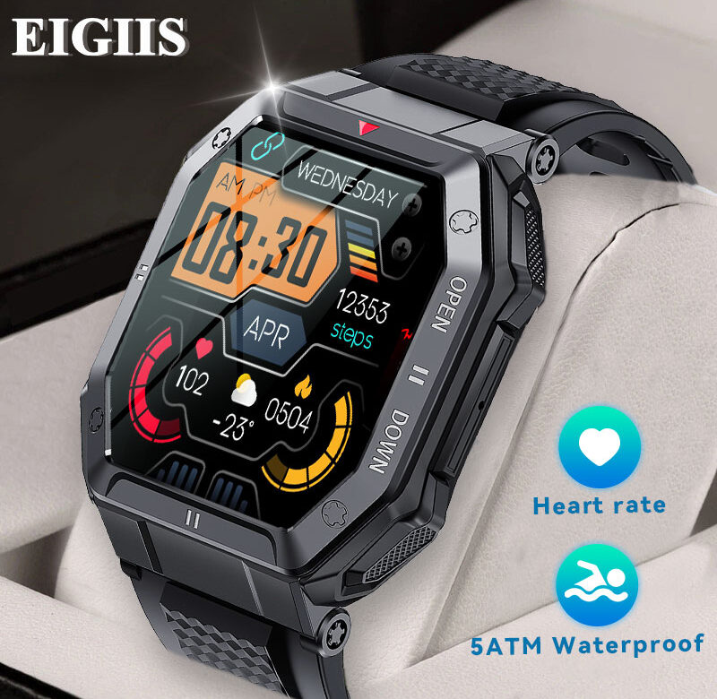 Pánské chytré hodinky EIGIIS 1,85“ 5ATM vodotěsný monitor srdečního tepu Krokoměr sportovní plavání chytré hodinky pro muže pro Android ios