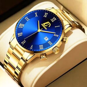 Módní pánské zlaté hodinky z nerezové oceli Luxusní minimalistické náramkové hodinky Quartz Pánské hodinky pro volný čas