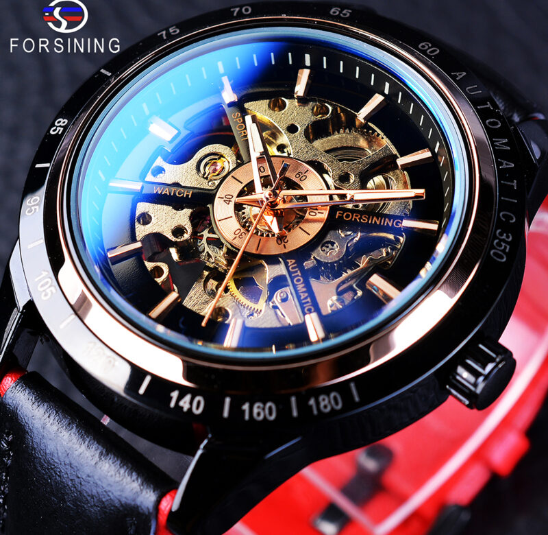 Forsining design motocyklu originální černý pásek vodotěsná kostra pánské automatické hodinky špičkové značky luxusní mechanické pánské hodiny
