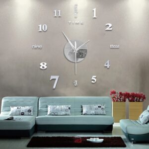 Bezrámové kutilské nástěnné hodiny pro ztlumení zvuku 3D Nálepka na zrcadlový povrch Dekor do domácí kanceláře anglická písmena akrylové a pěnové nástěnné hodiny Eva#10