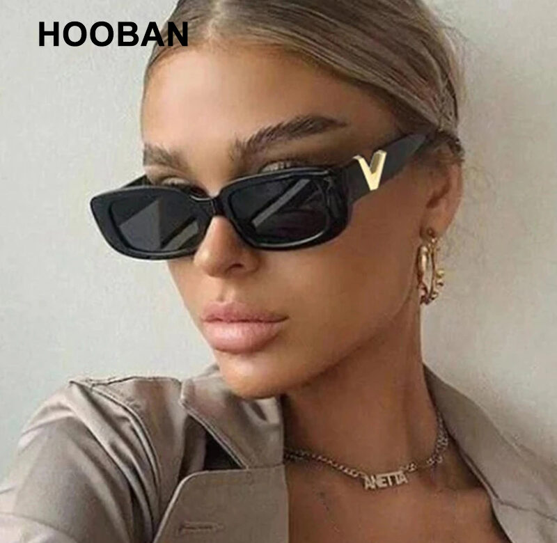 Hooban Fashion Cat Eye Sluneční brýle Ženy Luxury V Sun Glasses for Ladies Classic Rectangle Driving Shades Outdoor UV400