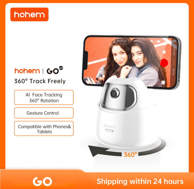 Hohem GO Auto Face Tracking Gimbal Stabilizátor Telefon Držák pro sledování tabletu 360° Rotační selfie tyčový stativ pro živé video video