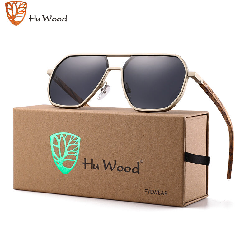 Hu Wood Nová móda Hliníkové sluneční brýle Muži Ženy Dřevěné Polarizované sluneční brýle Řidičské Uv400 Oculos de sol GR8059