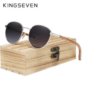 Módní polarizační sluneční brýle KINGSEVEN pro muže, ženy, ručně vyráběné přírodní dřevěné brýle s kulatým rámem, sluneční brýle s ochranou proti UV400