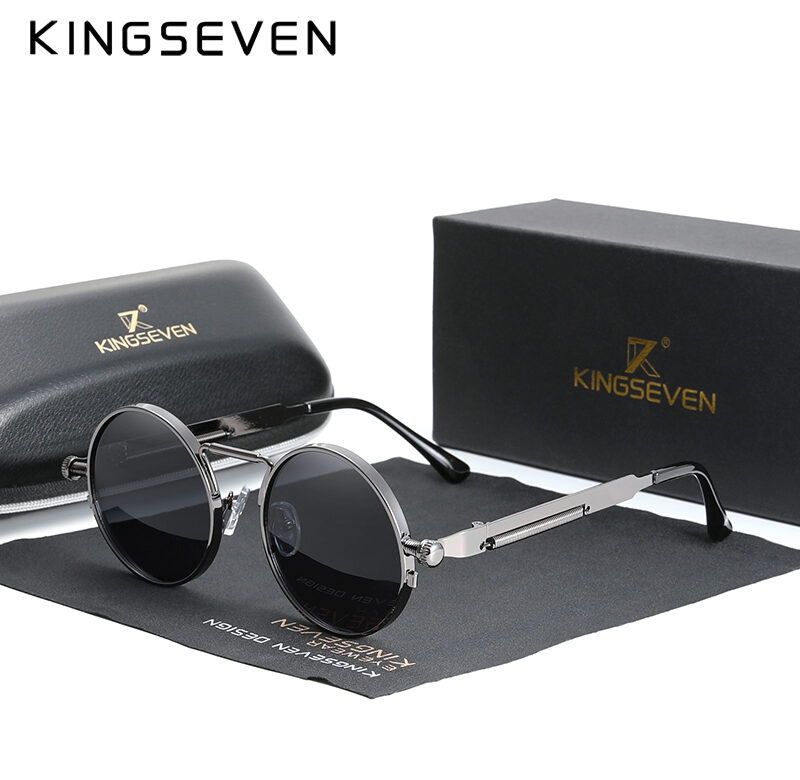 KINGSEVEN vysoce kvalitní gotické sluneční brýle steampunk polarizované muži ženy značkový designér Vintage sluneční brýle s kulatým kovovým rámem