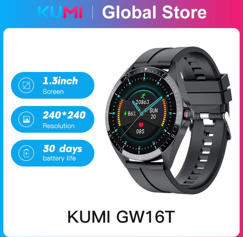 KUMI GW16T Pánské chytré hodinky Sport Fitness Monitor srdečního tepu IP67 Vodotěsné Chytré hodinky s plně dotykovým displejem pro ios Android telefon
