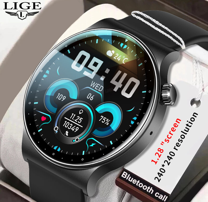 LIGE 1,28″ HD obrazovka Bluetooth Volání Pánské chytré hodinky Monitorování zdraví žen Sport Fitness Pánské chytré hodinky Hlasový asistent