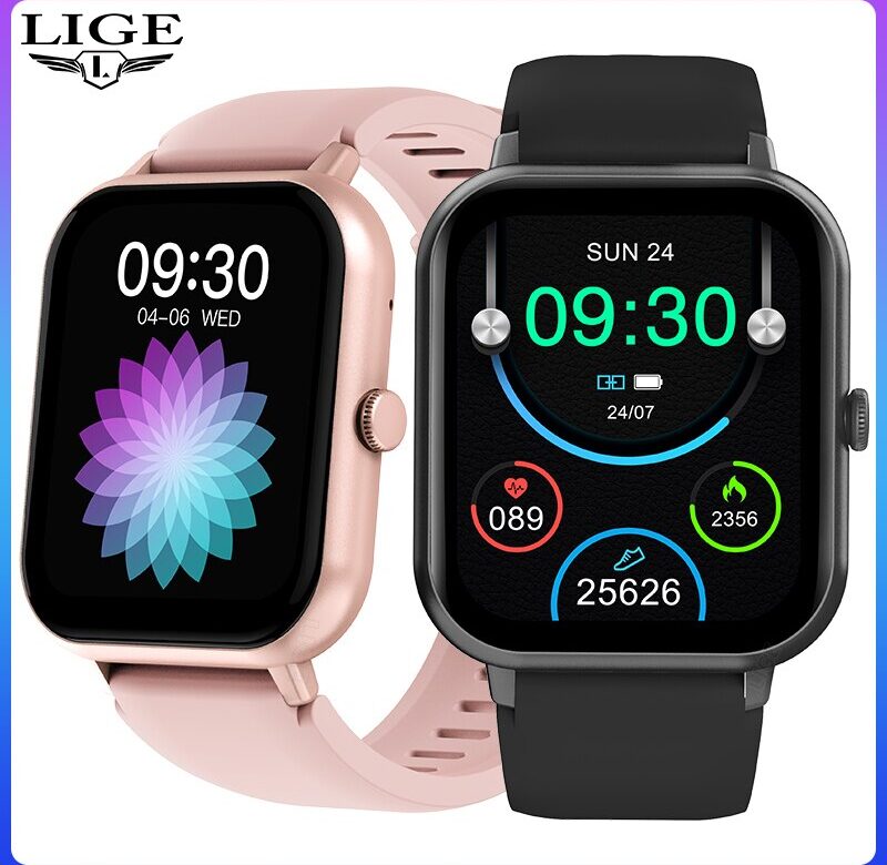 LIGE Bluetooth Call Chytré hodinky Muži Ženy Celoplošný dotykový displej Sportovní Fitness hodinky Muž Chytré hodinky Ženy Chytré hodinky