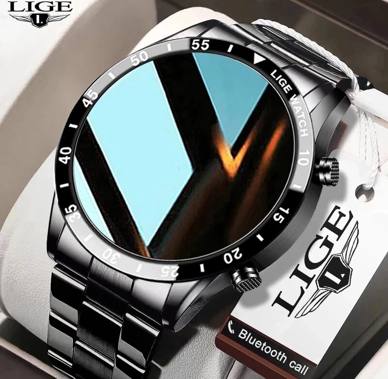 LIGE Luxusní pánské chytré hodinky s celokruhovým dotykovým displejem Bluetooth Call Steel Band Vodotěsné sportovní fitness hodinky pro Android IOS