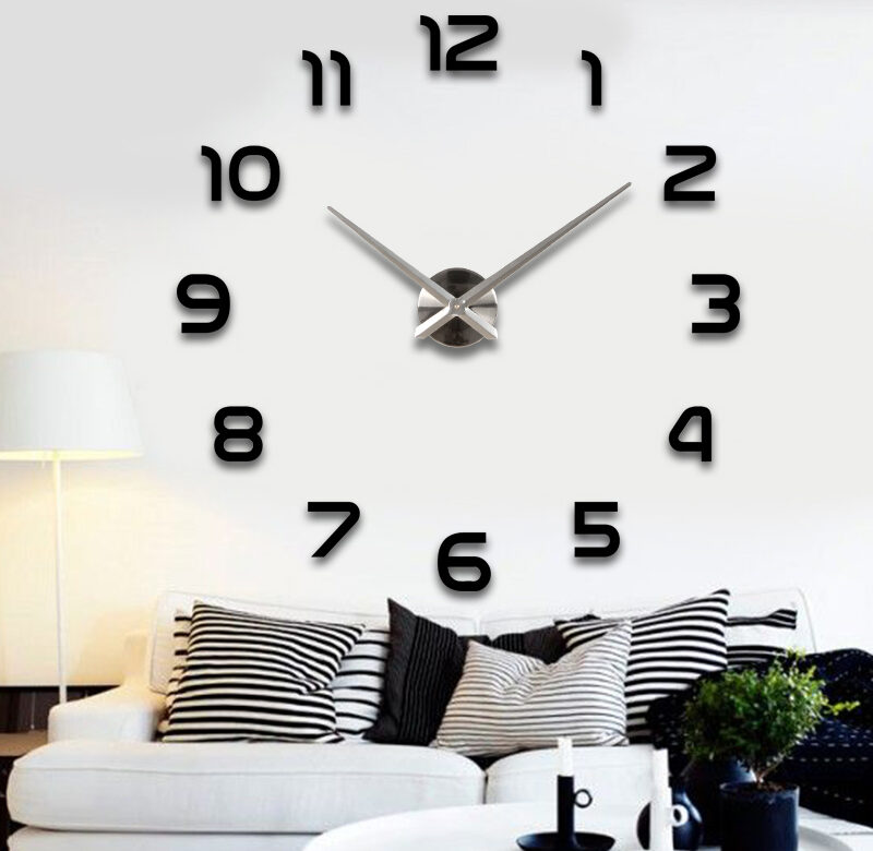 Velké nástěnné hodiny Quartz 3D DIY velké hodinky Dekorativní kuchyňské hodiny Nálepka s akrylovým zrcadlem Velké nástěnné hodiny Home Letter Decor