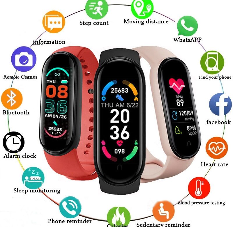 Chytrý náramek M6 Multifunkční monitor srdečního tepu, krevní tlak Krok Hudba Monitorování spánku M6 Smart Fitness Sportovní hodinky