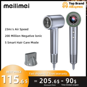 Vysokorychlostní vysoušeč vlasů Meilimei My20-Pro 110, 000 ot./min. Bezkartáčový motor 23 m/s Rychlé sušení 59 dB Nízká hlučnost Negativní iontový fén