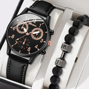 Nové luxusní obchodní hodinky sada Pánská móda Hodiny Pánské Kožený řemínek Quartz Náramkové hodinky Muž Černá 2022 Relogio Reloj 2PCS