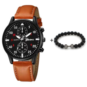 Nové pánské hodinky Luxusní sada náramků Módní Business Hnědé kožené náramkové hodinky Quartz pro muže Dárková sada Relogio Masculino