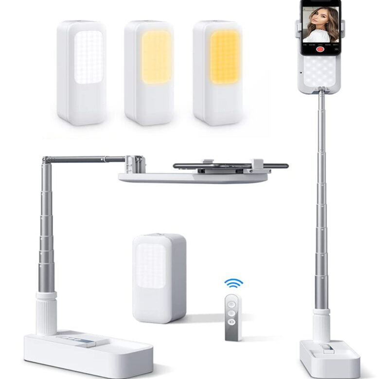 Nový držák na přenosný telefon pro chytrý telefon Výsuvný stojan pro bezdrátové živé vysílání Stmívatelné selfie LED výplňové světlo pro video