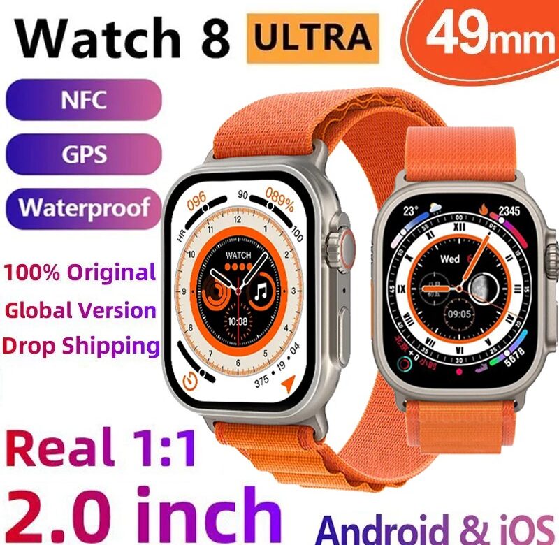 Nejnovější originální hodinky SmartWatch 8 ultra Series8 Telefonní hovor Vlastní hodinky Obličej Sport Vodotěsné Muž Ženy Chytré hodinky s bezdrátovým nabíjením