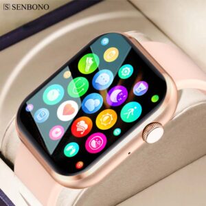SENBONO 2023 Dámské chytré hodinky Bluetooth Volání Sportovní hodinky Přehrávání hudby Fitness Tracker Srdeční tep Chytré hodinky Ženy Muži+BOX