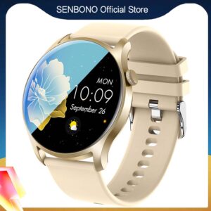 Kulaté dámské chytré hodinky SENBONO Max8 Full Touch Screen Sports Fitness Tracker Vodotěsné dámské chytré hodinky Pánské pro Android iOS