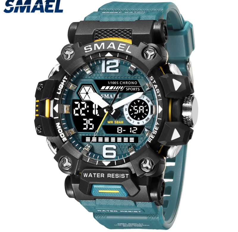 Pánské hodinky SMAEL 50m Vodotěsné sportovní hodinky Military Man Sportovní hodinky Digital 8072 Duální displej Quartz Led Digital