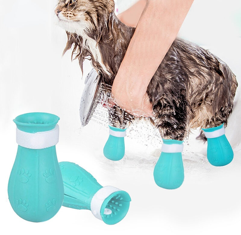 Silikonové boty pro kočky Chránič drápků Vanička proti poškrábání Nastavitelná obuv do koupele pro kočky Kočičí boty na nehty Kryt na nehty pro kočky